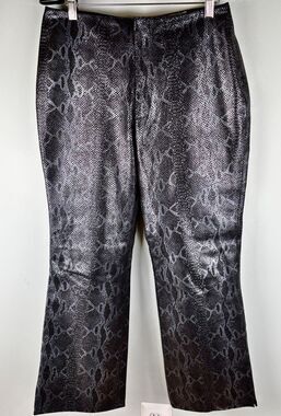 VTG 90s Sz 8P Short Gray Leather Pants Rem Garson Animal Print